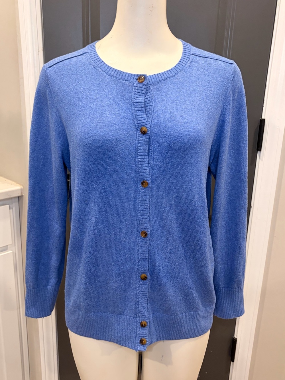 L.L. Bean Cornflower Blue Button-Front Crewneck Cashmere Cardigan- Small Petite